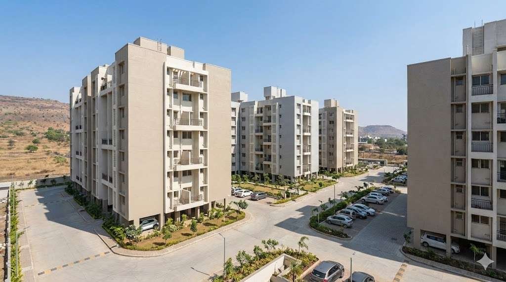 budget 2 bhk tathawade showcasing cost-effective residential apartment buildings