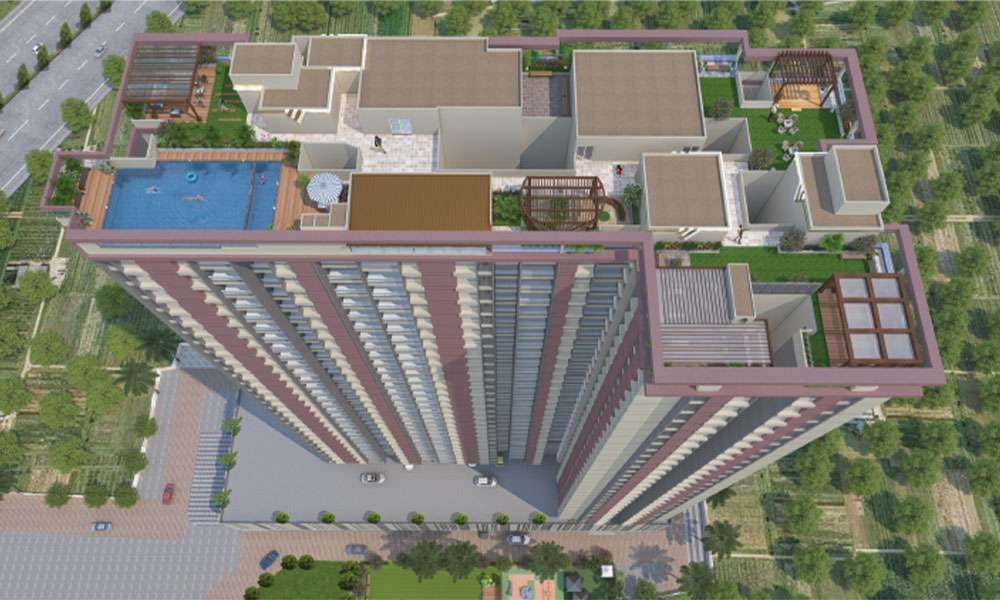 Rooftop amenities and podium view of 3 BHK apartments in Tathawade Pune