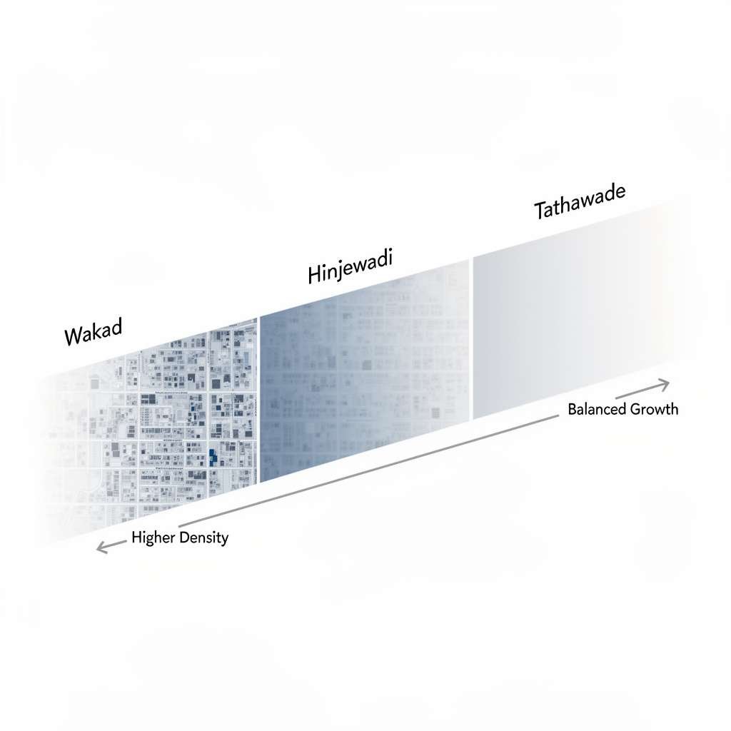Comparison showing shift from high density Wakad to balanced growth Tathawade for 3 BHK home buyers